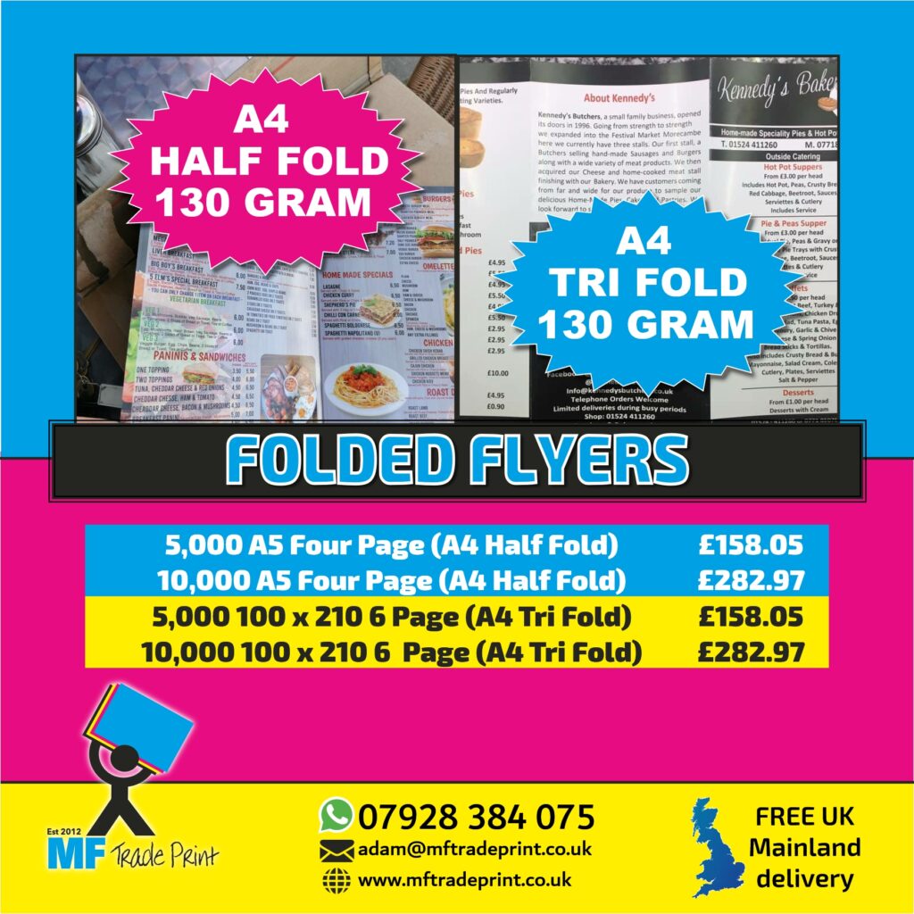New low cost folded flyers menus