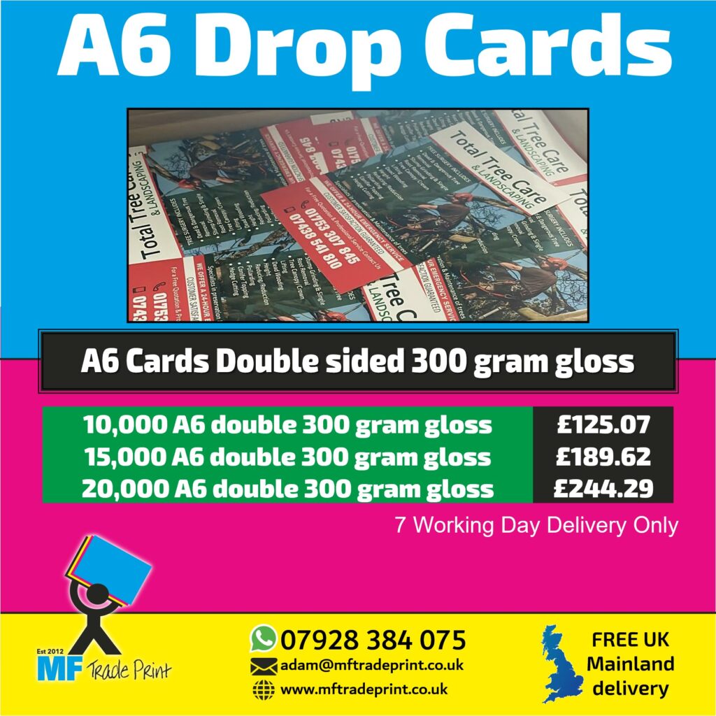 A6 drop cards full colour print