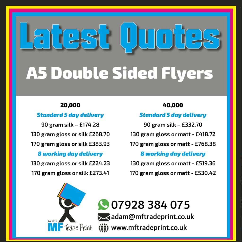 Latest Quotes A5 double sided flyers