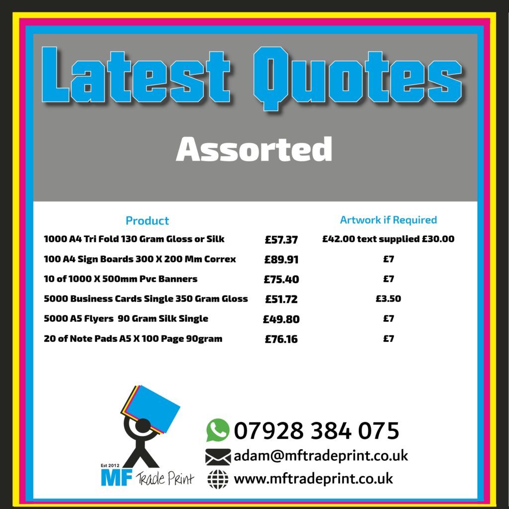 Latest Quotes Assorted printing products