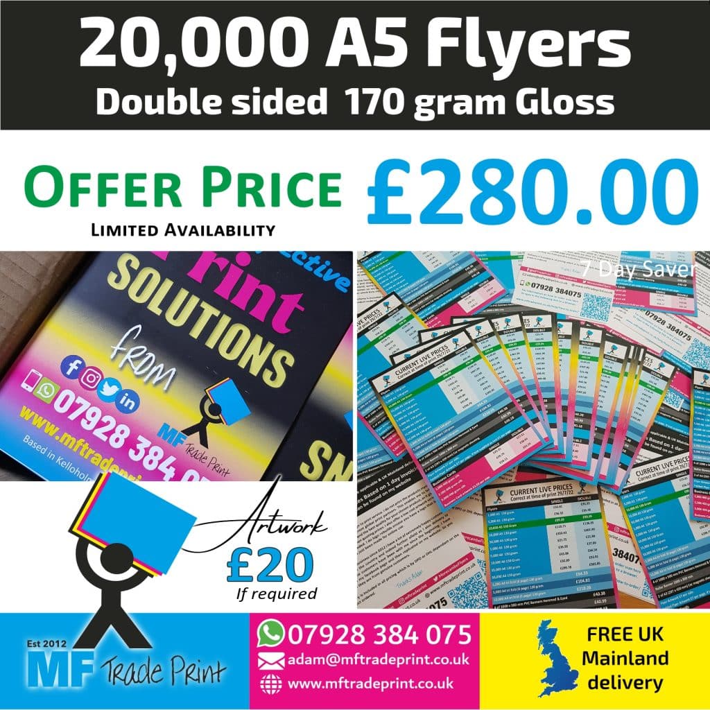 20,000 A5 Flyers 170 gram offer price