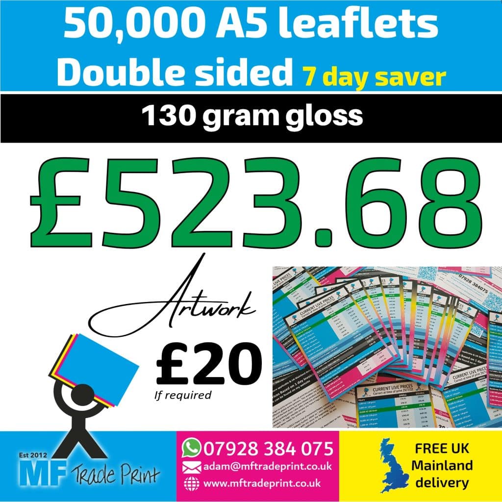 fifty thousand 50000 A5 double sided flyers leaflets