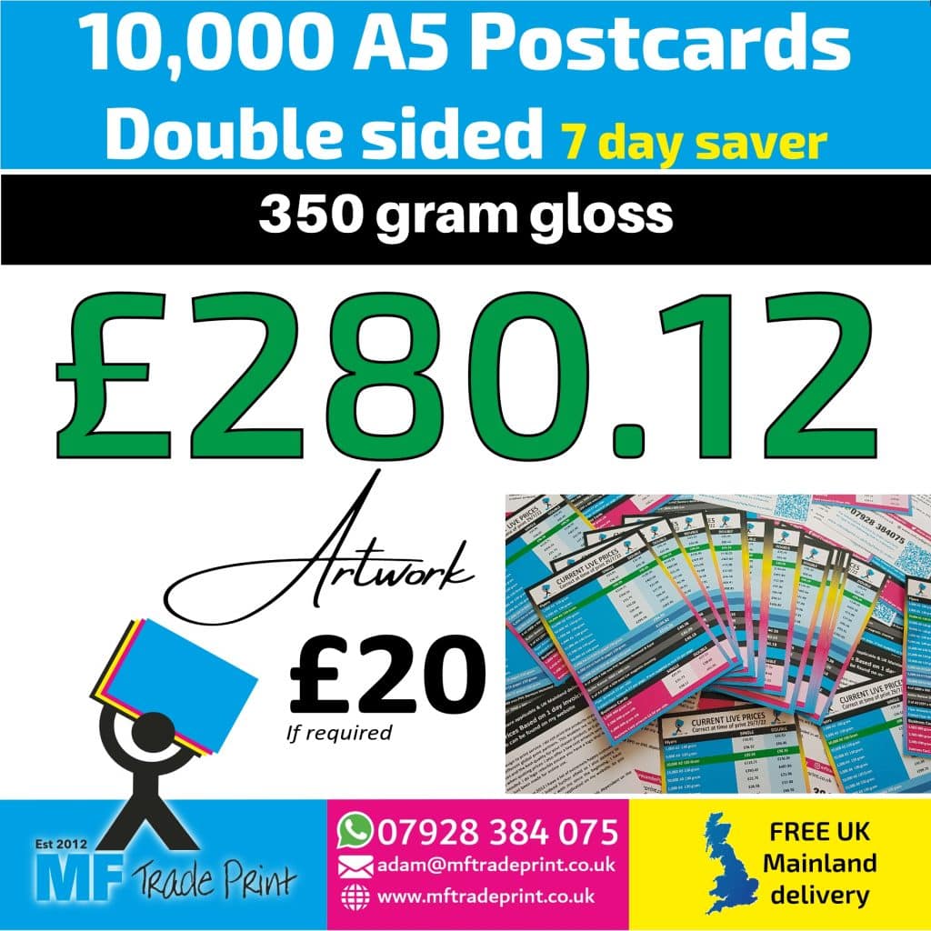 ten thousand 10000 A5 double sided postcard leaflets