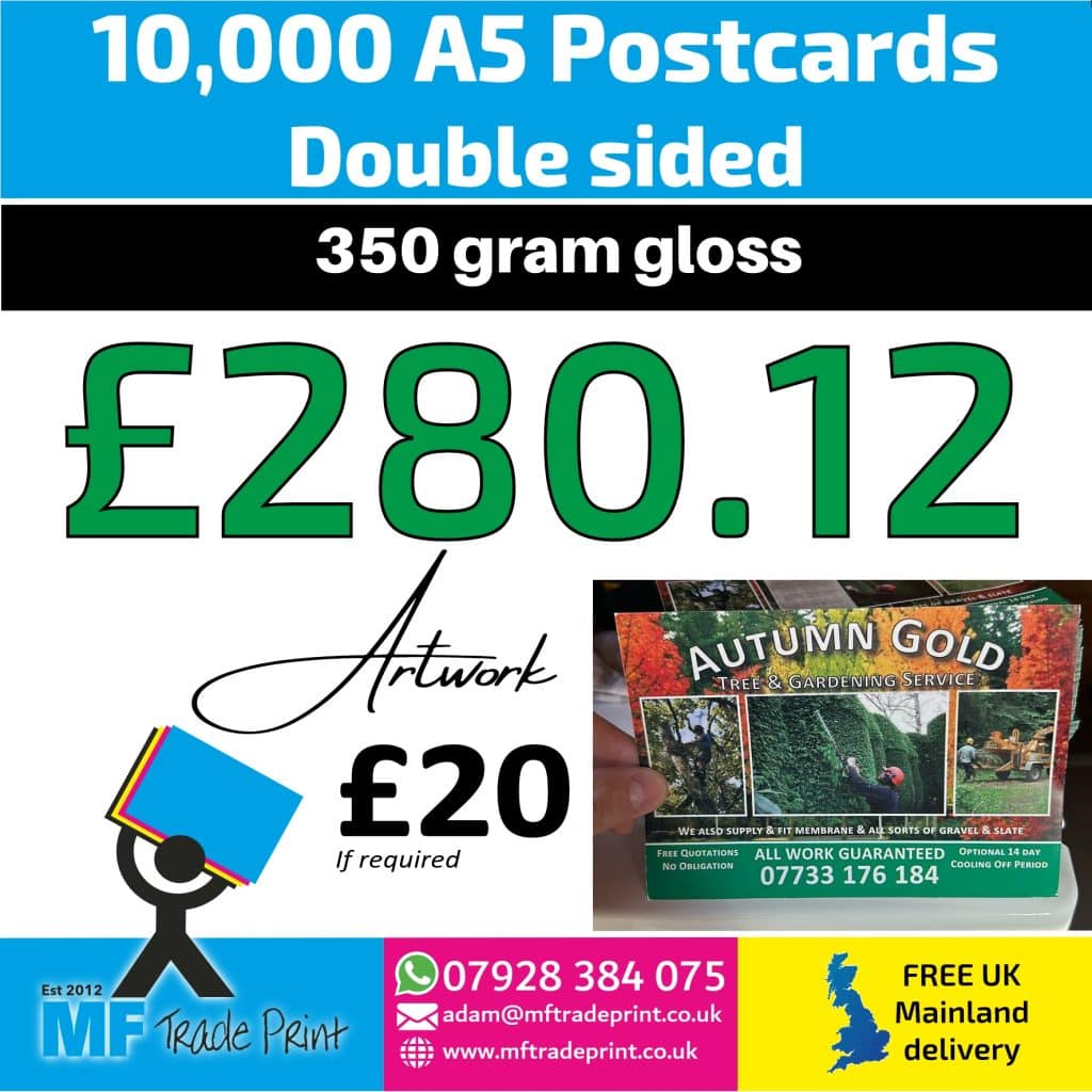 10,000 A5 postcards 350 gram gloss 2