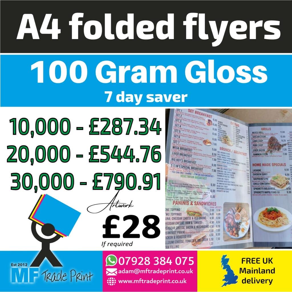 A4 Half fold Menus budget cost