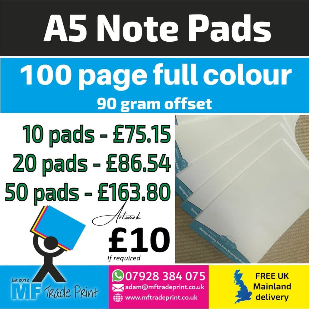 A5 notepads Full colour 90 gram offset
