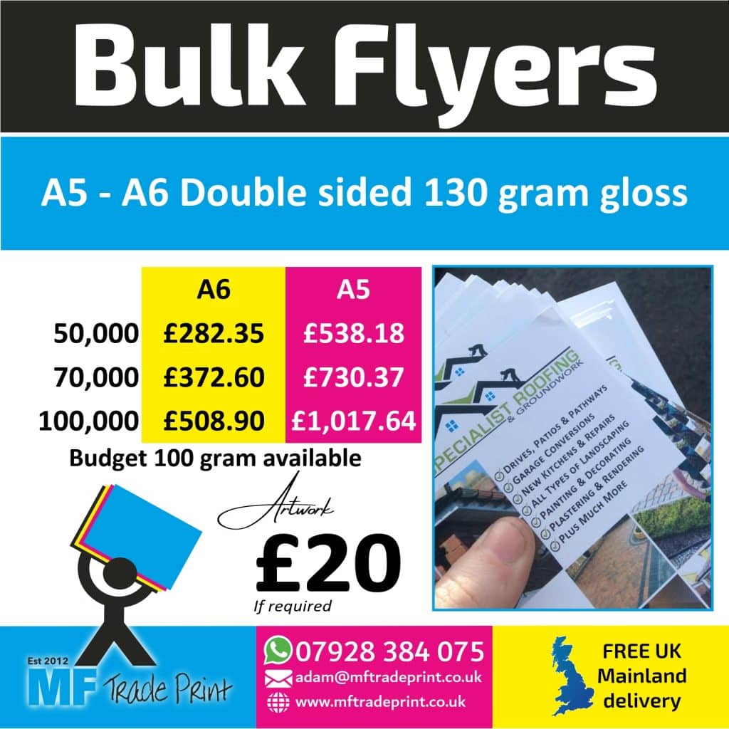 Bulk Purchase flyers free delivery vat free