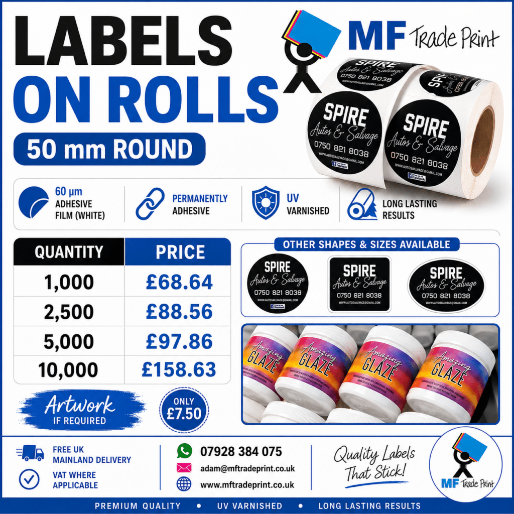 Labels on rolls permanently Adhesive