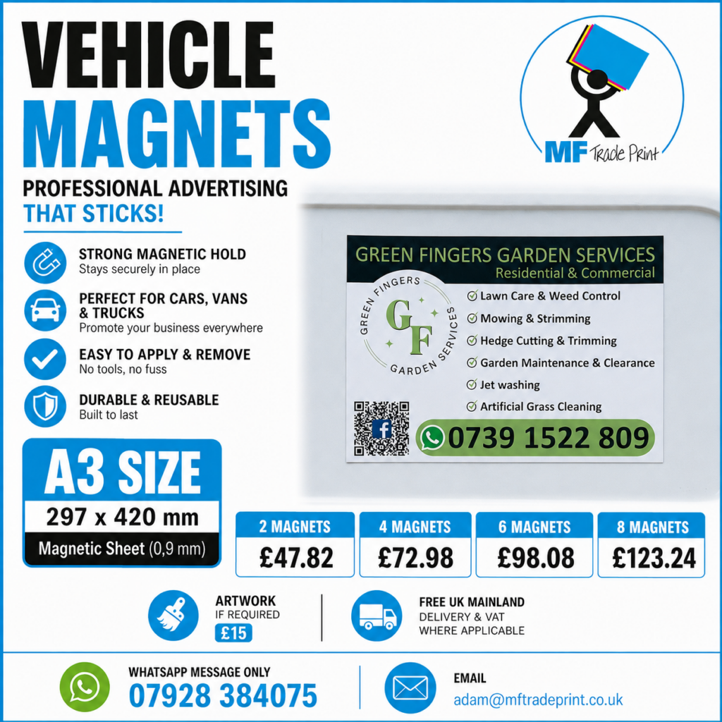Custom printed A3 vehicle magnets for cars and vans UK